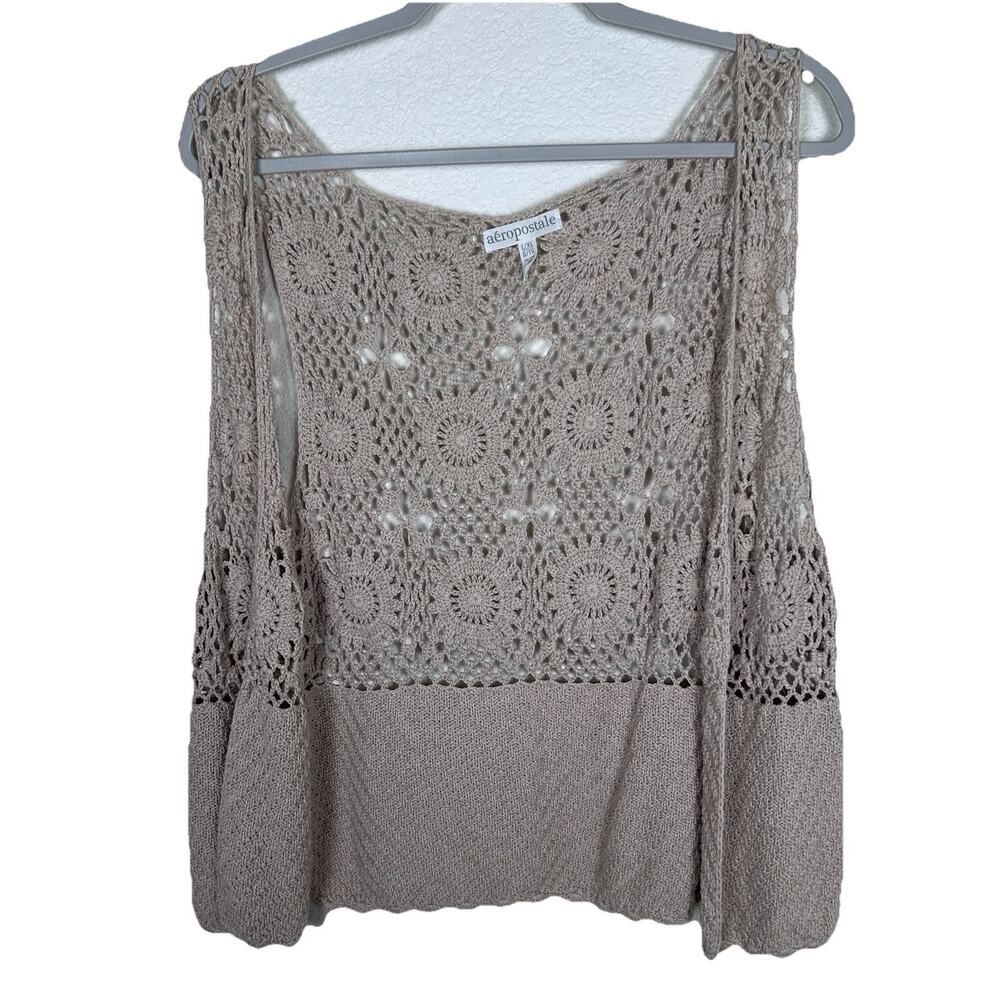 VTG crochet vest Aeropostale L/XL cotton open front craft